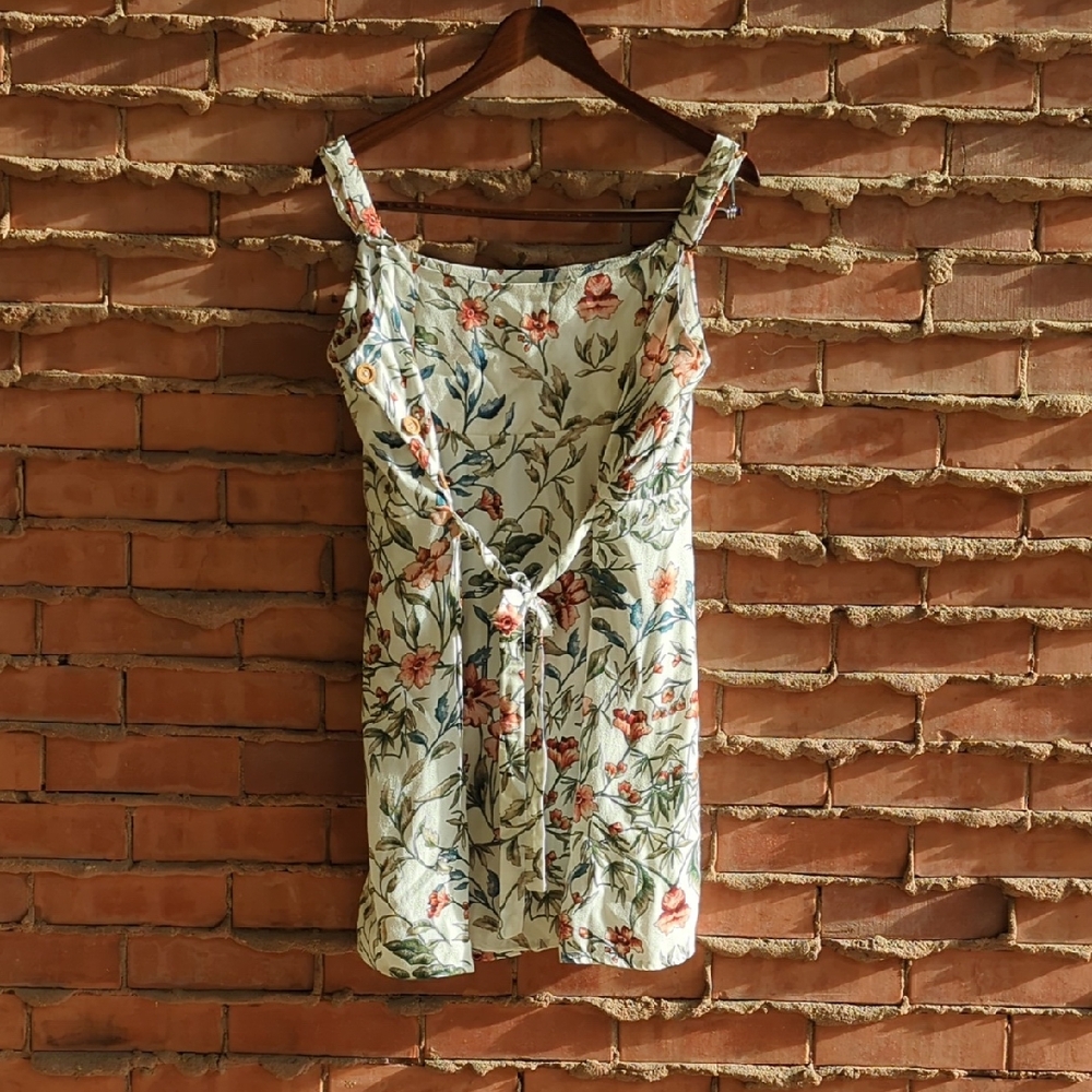 Floral Mini Dress - Cream and Pink